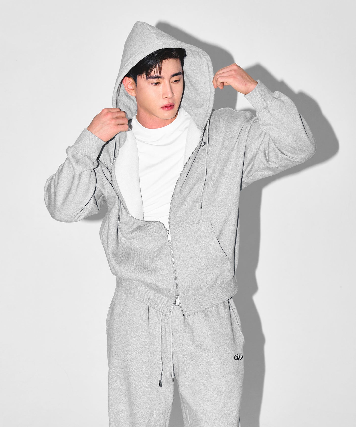 CHROME B FLEECE HOODIE ZIP-UP [MELANGE GREY]