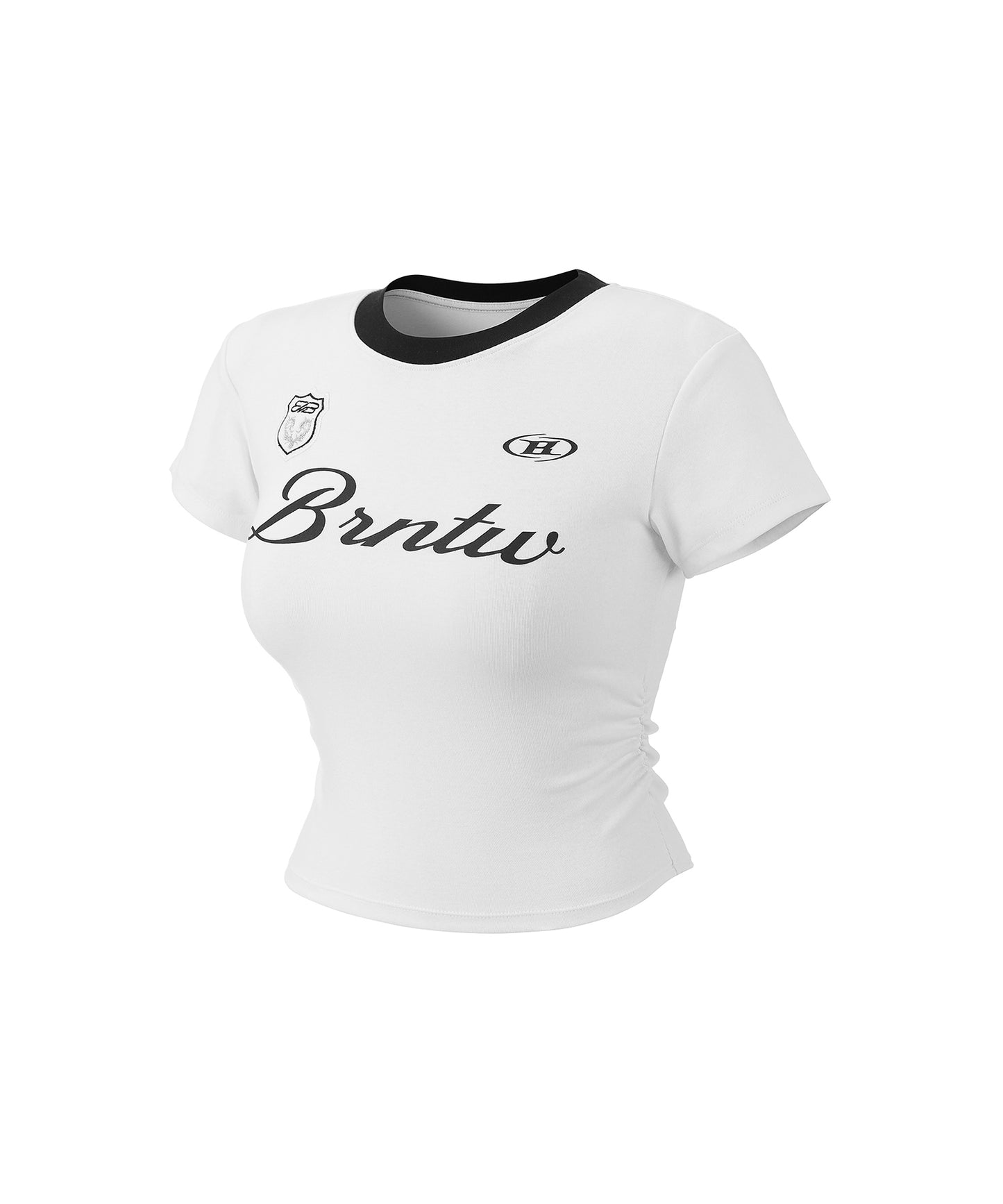 W GLITTER LOGO SHIRRING CROP T-SHIRTS [WHITE]