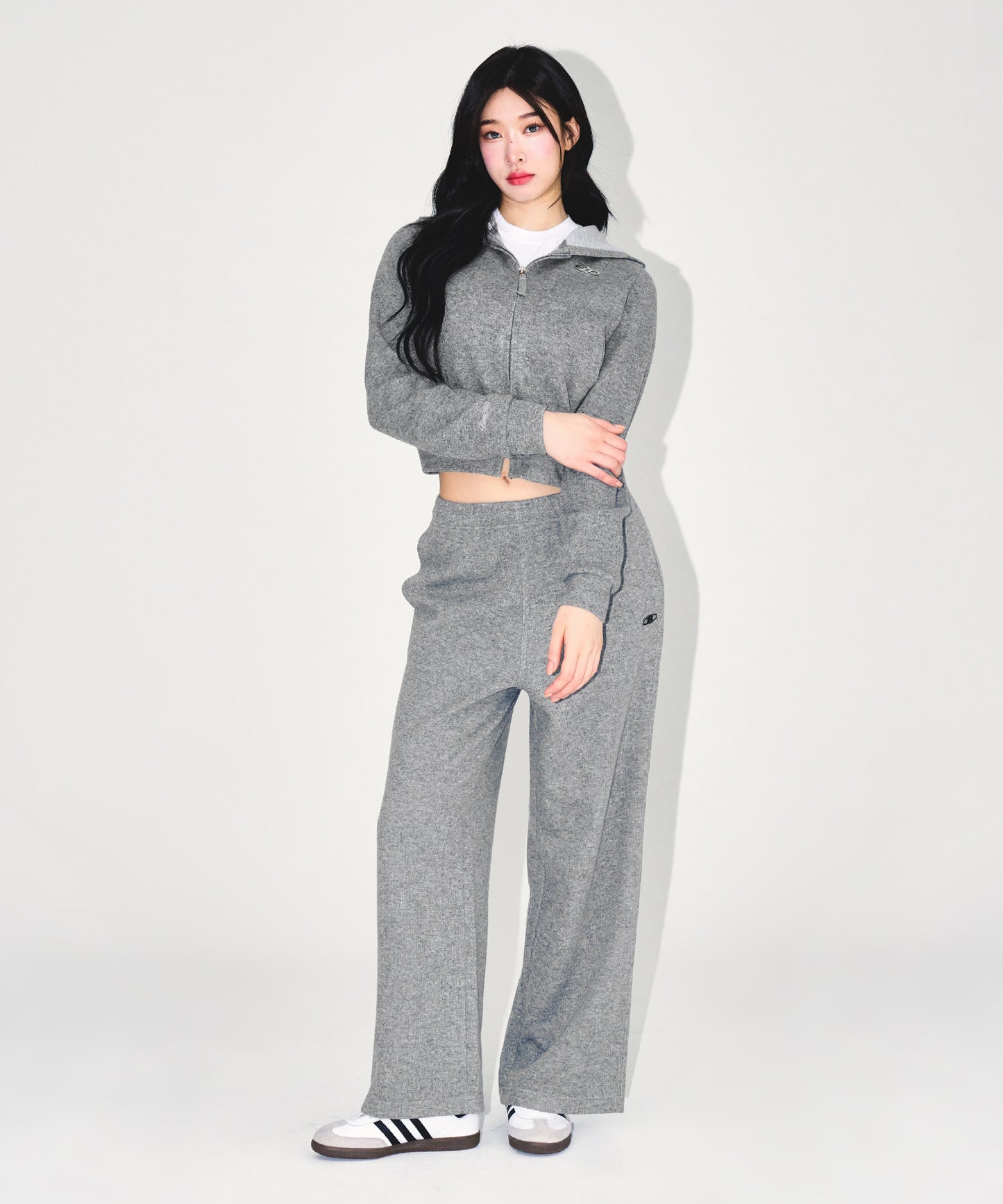 W KNIT LIKE SEMI WIDE PANTS [MELANGE GREY]