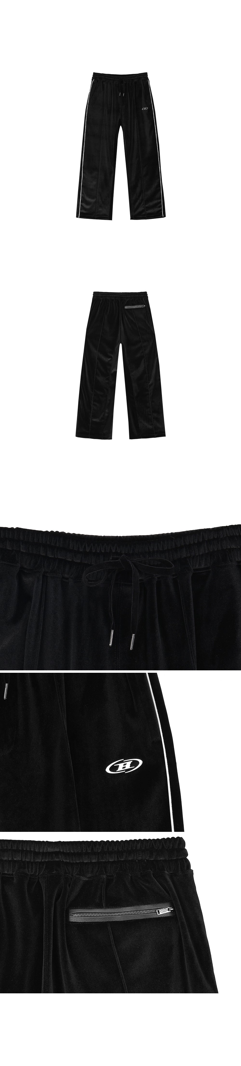 TRACK LINE VELVET SEMI WIDE PANTS [BLACK]