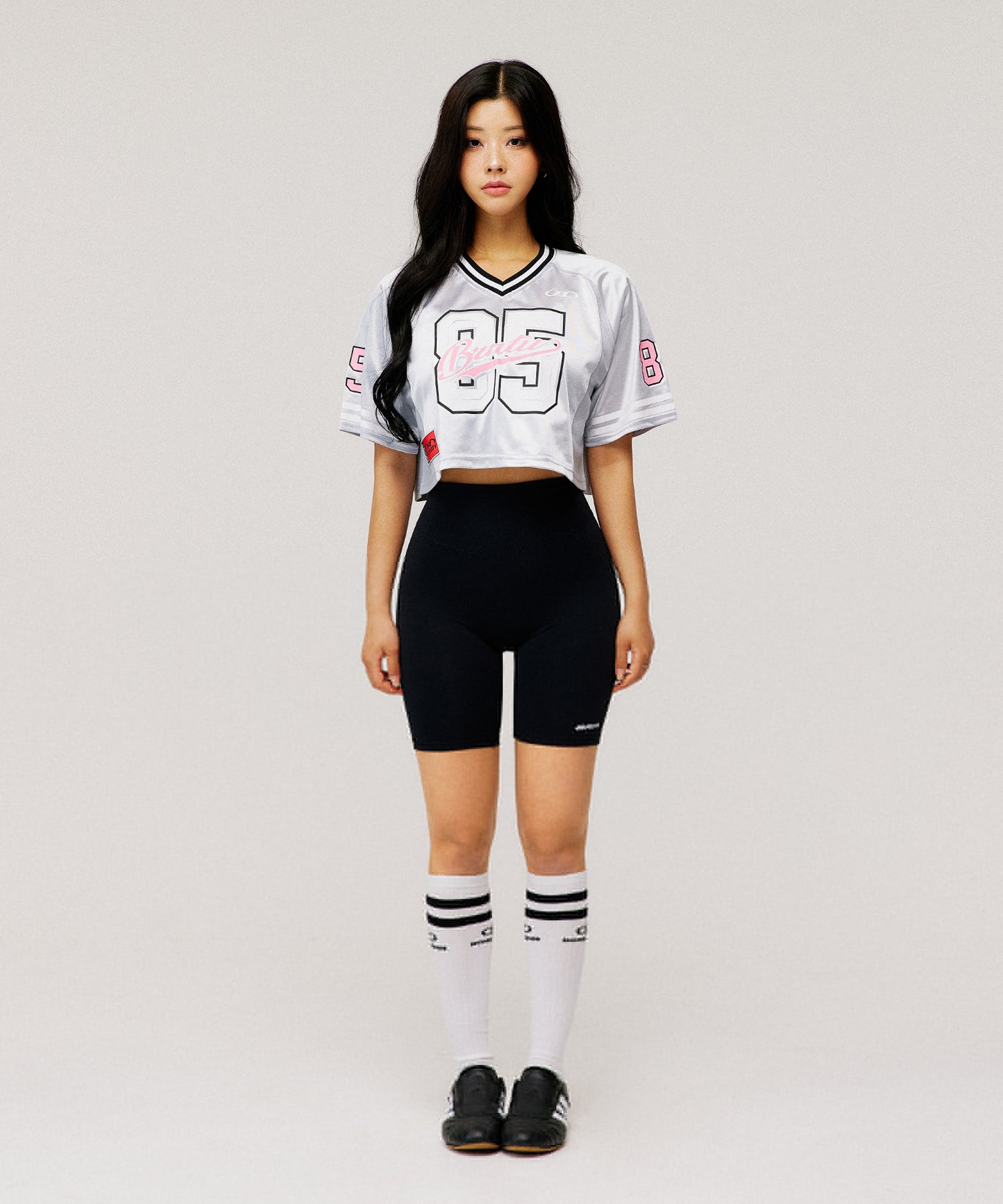 W RUGBY JERSEY CROP T-SHIRTS [SILVER]