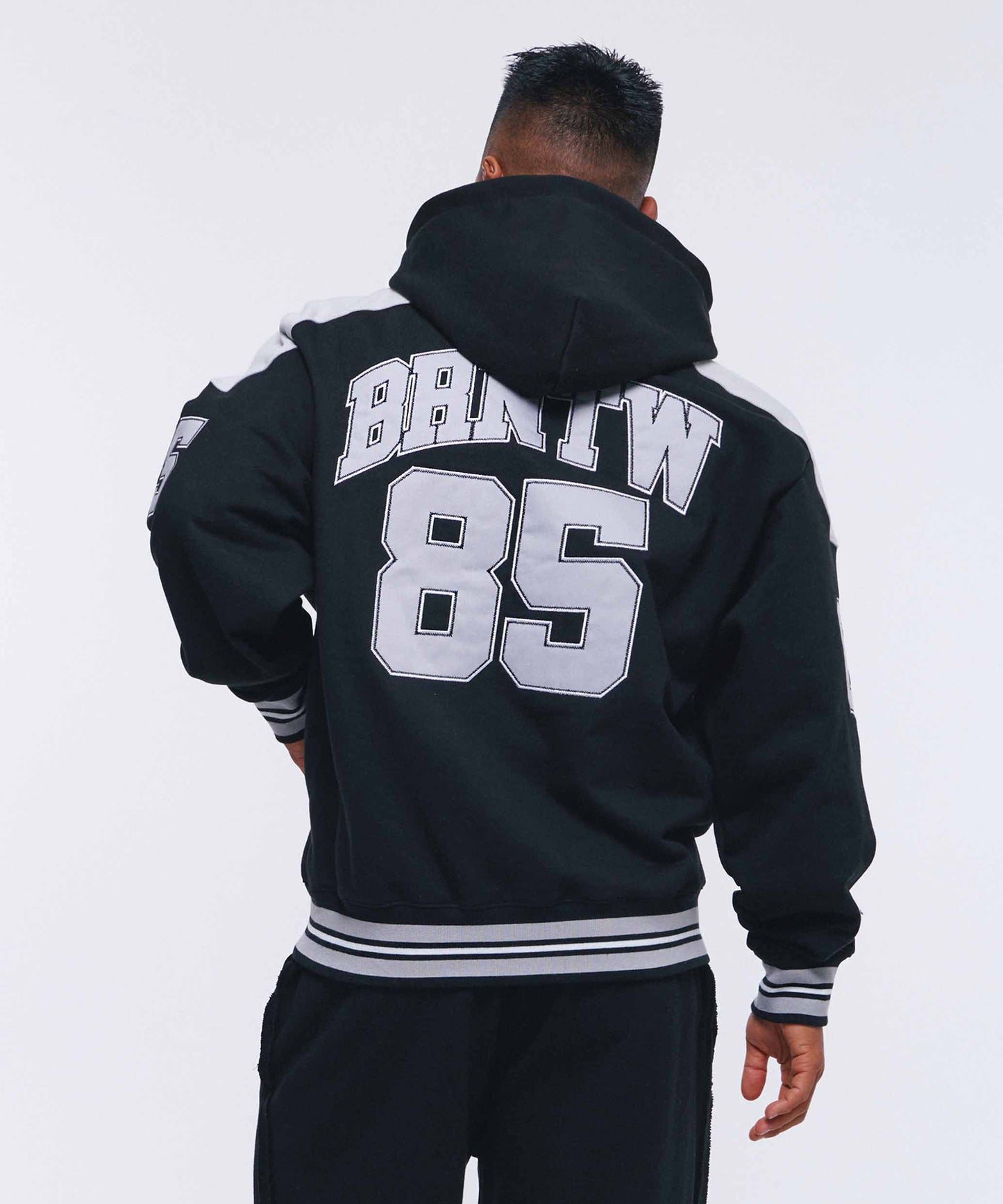 85 APPLIQUE RUGBY HOODIE ZIP-UP [BLACK]