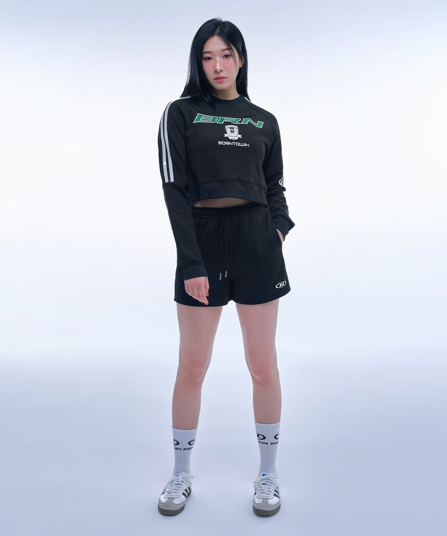 TRACK LINE PIN TUCK JERSEY SHORTS [BLACK]