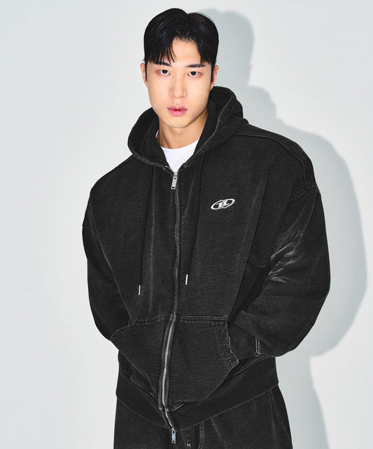 DENIM LIKE HOODIE ZIP-UP [BLACK DENIM]