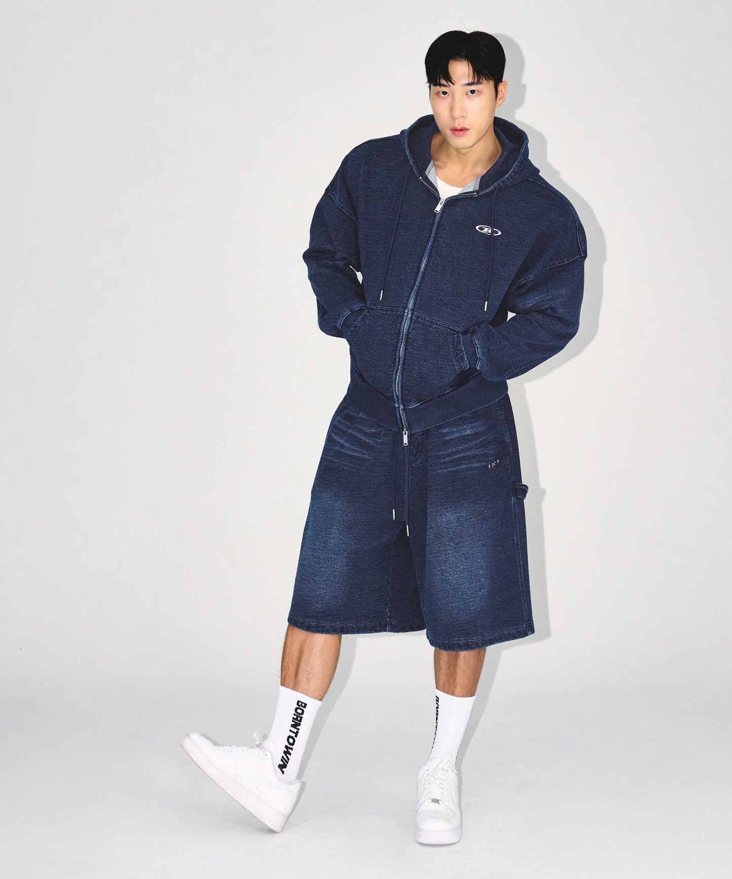 DENIM LIKE CARPENTER BERMUDA PANTS [MID DENIM]