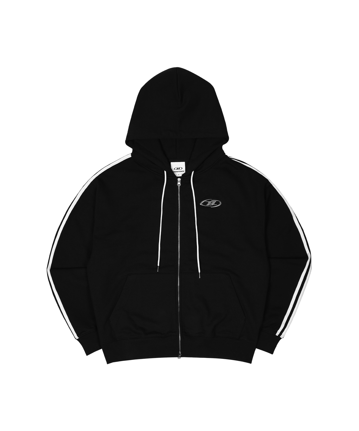 BIG CHROME B LOGO TRACK LINE ZIP-UP HOODIE [BLACK]