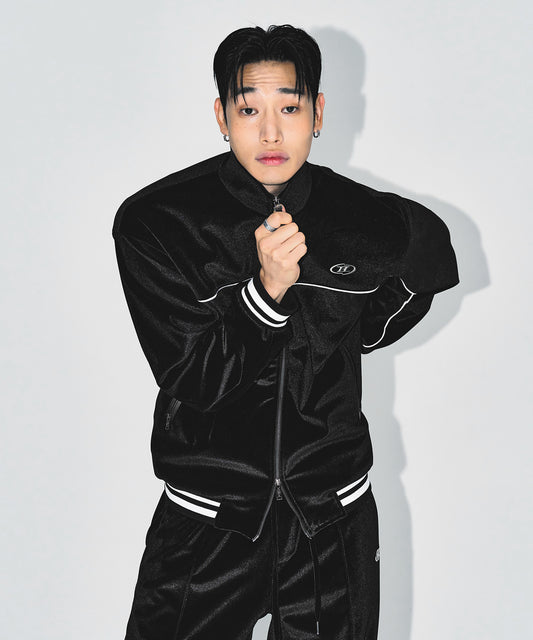 TRACK LINE VELVET JACKET [BLACK]