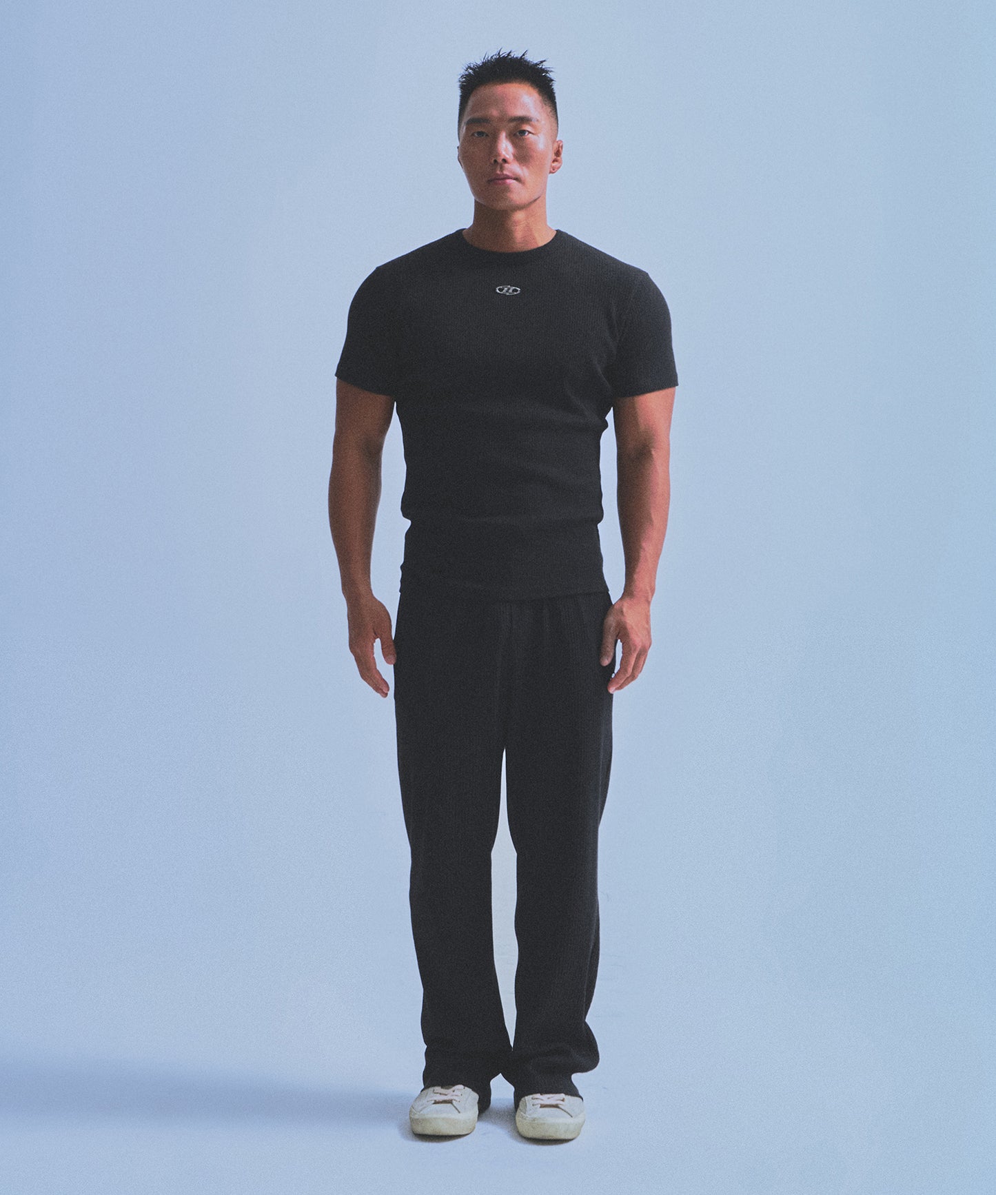RIBBED B PENDANT MUSCLE FIT T-SHIRTS [BLACK]