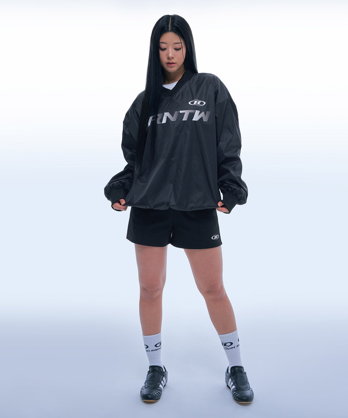 TRACK LINE PIN TUCK JERSEY SHORTS [BLACK]