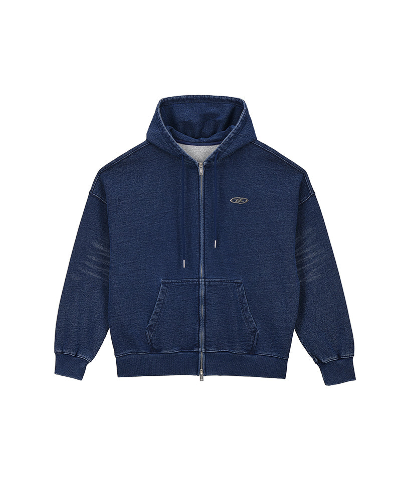 DENIM LIKE HOODIE ZIP-UP [MID DENIM]