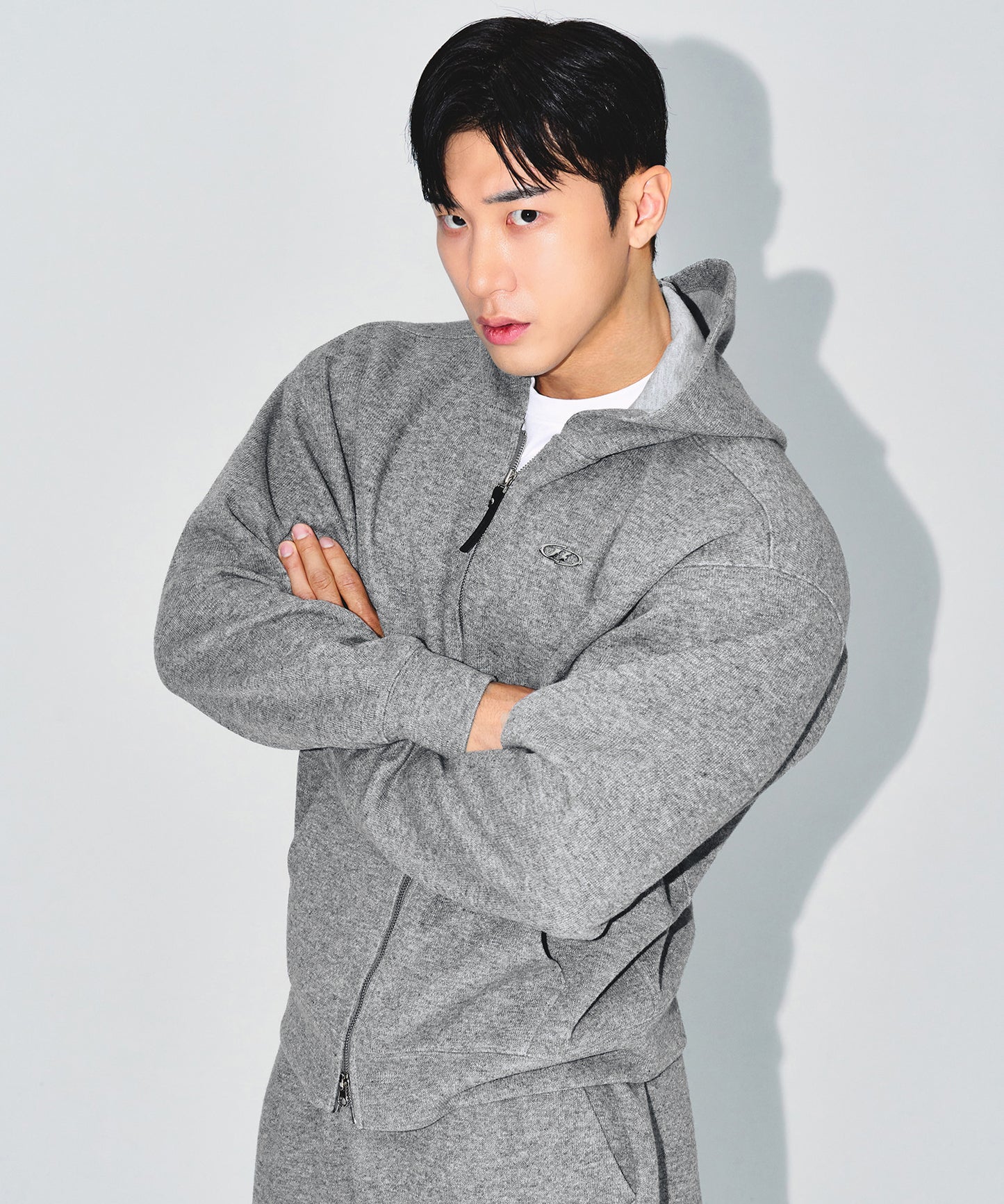 KNIT LIKE HOODIE ZIP UP [MELANGE GREY]