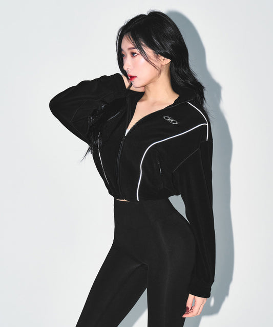 [11/26 Delivery] W CHROME B FLEECE CROP JACKET [BLACK]