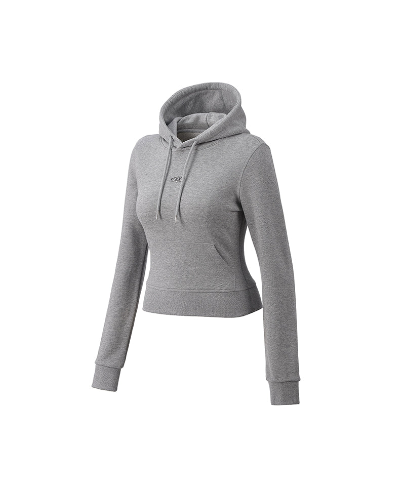 W B PENDANT COTTON CROP HOODIE [MELANGE GREY]