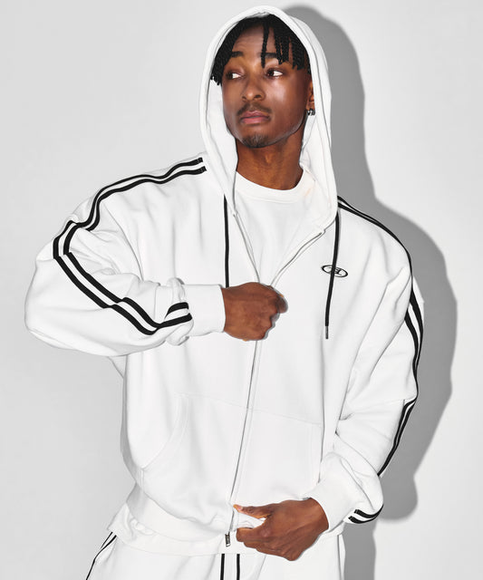 CHROME B TRACK LINE HOODIE ZIP-UP [WHITE]