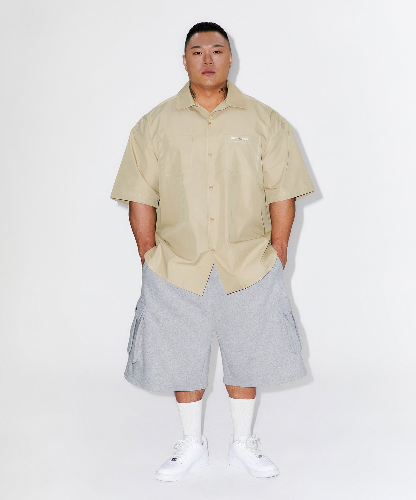 WINNER CHICANO OVER FIT HALF SHIRTS [BEIGE]