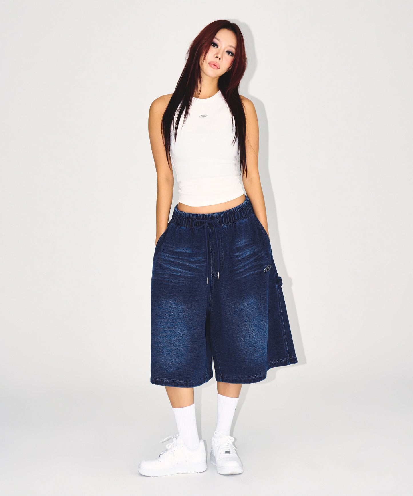 DENIM LIKE CARPENTER BERMUDA PANTS [MID DENIM]