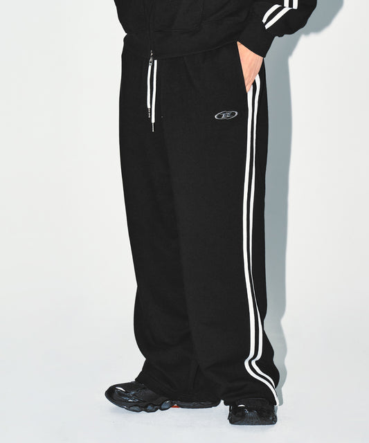 CHROME B TRACK LINE SEMI WIDE PANTS [BLACK]