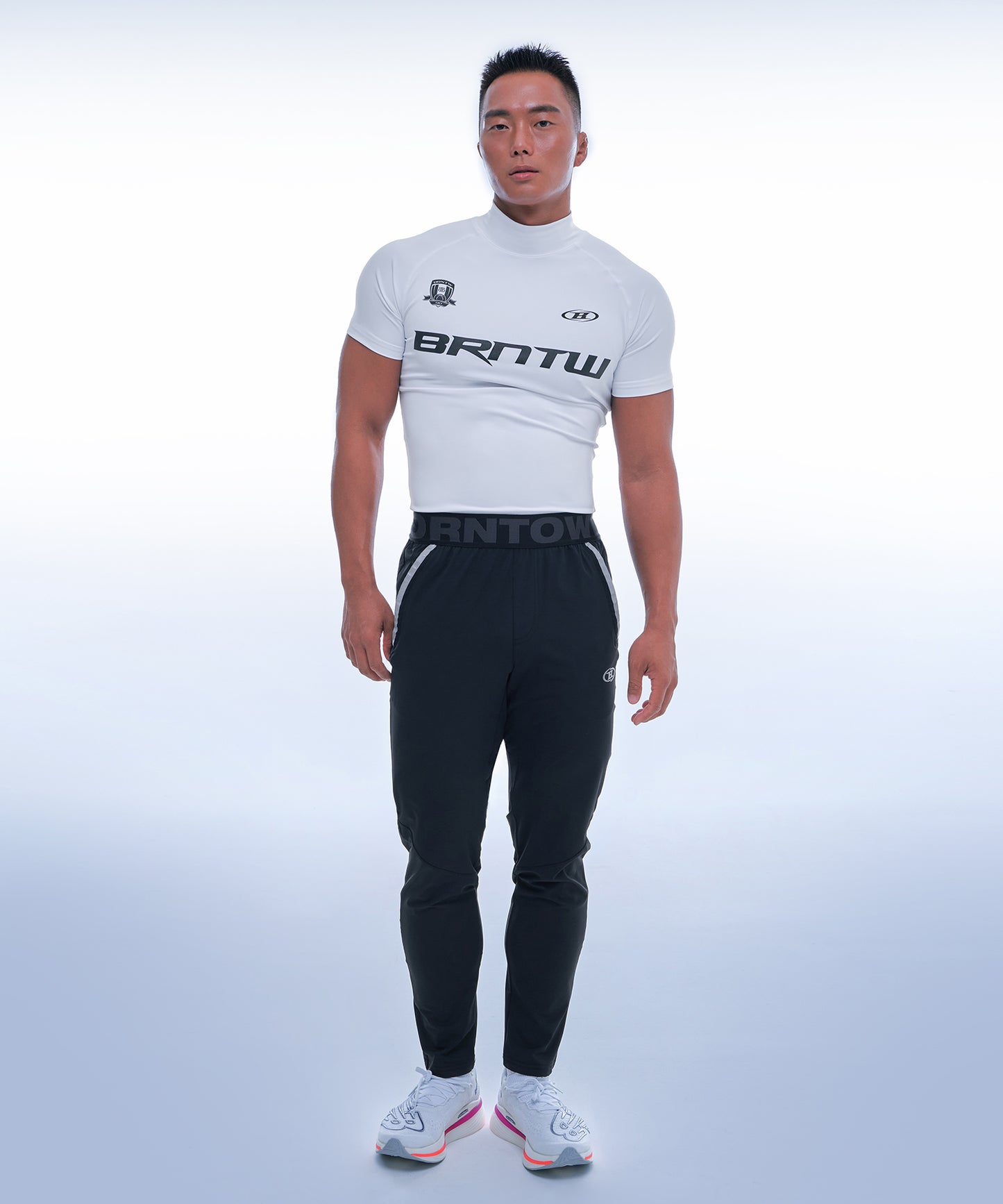 BRNTW MUSCLE FIT HIGH NECK T-SHIRTS [WHITE]