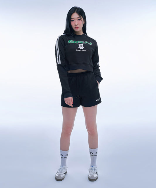 BRN TRACK LINE JERSEY CROP SWEATSHIRTS [BLACK]