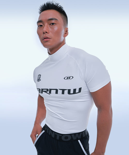 BRNTW MUSCLE FIT HIGH NECK T-SHIRTS [WHITE]