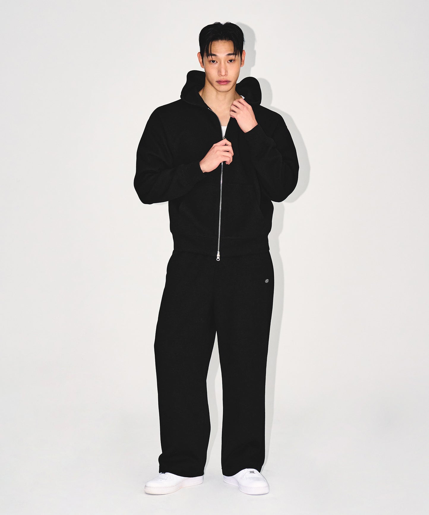 KNIT LIKE HOODIE ZIP UP [BLACK]