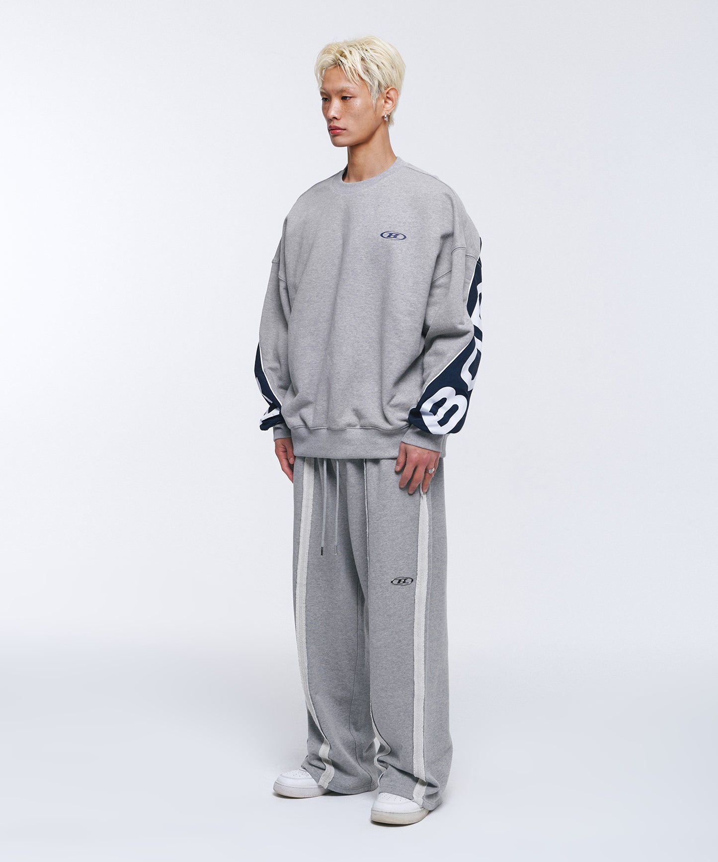 NYLON MIX BOLD SWEATSHIRTS [GREY]