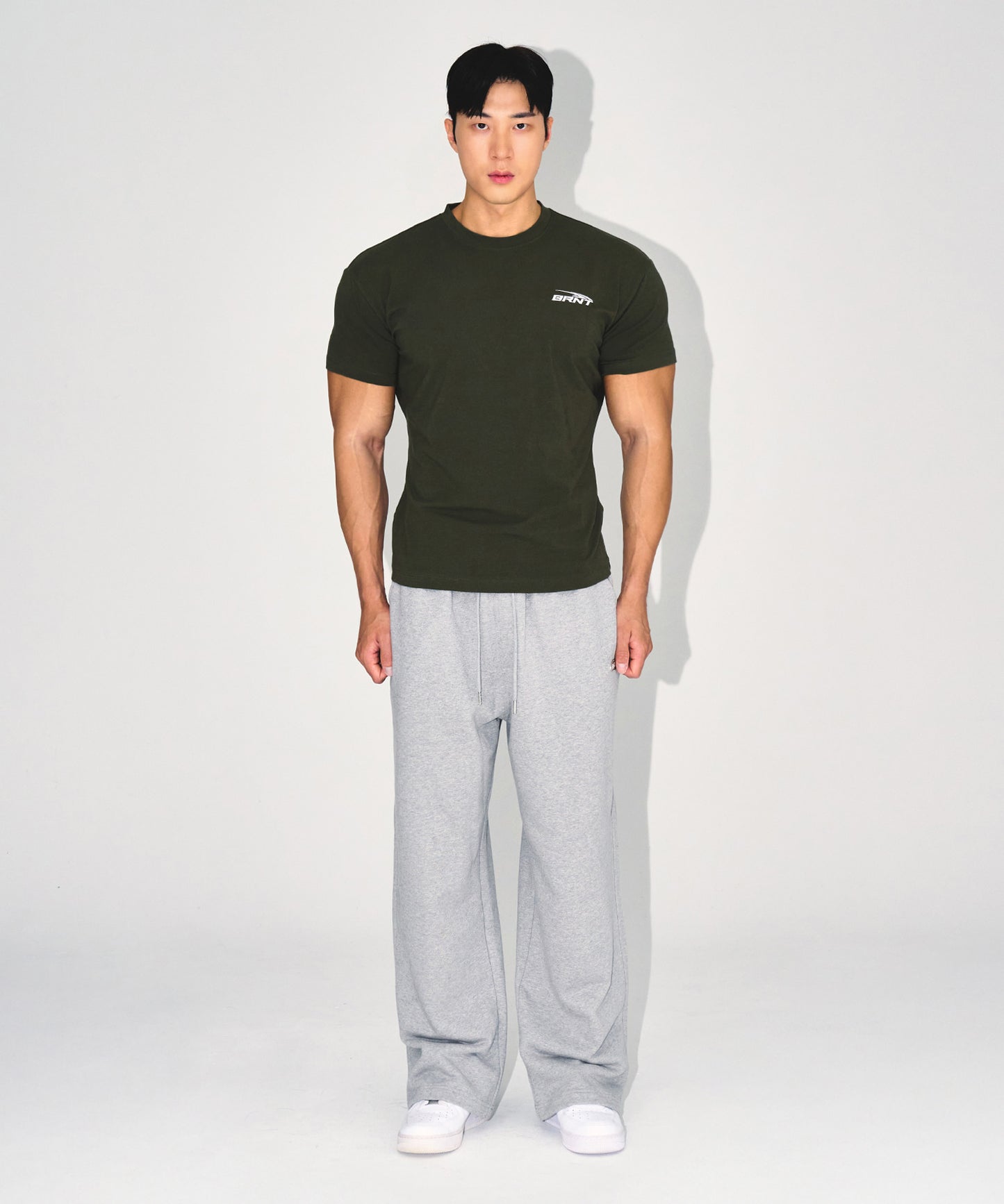 BRNT BACK LOGO MUSCLE FIT T-SHIRTS [KHAKI]