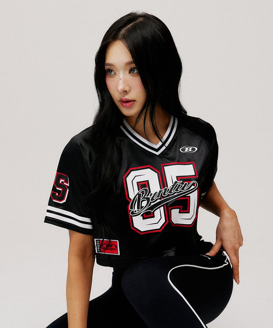 W RUGBY JERSEY CROP T-SHIRTS [BLACK]