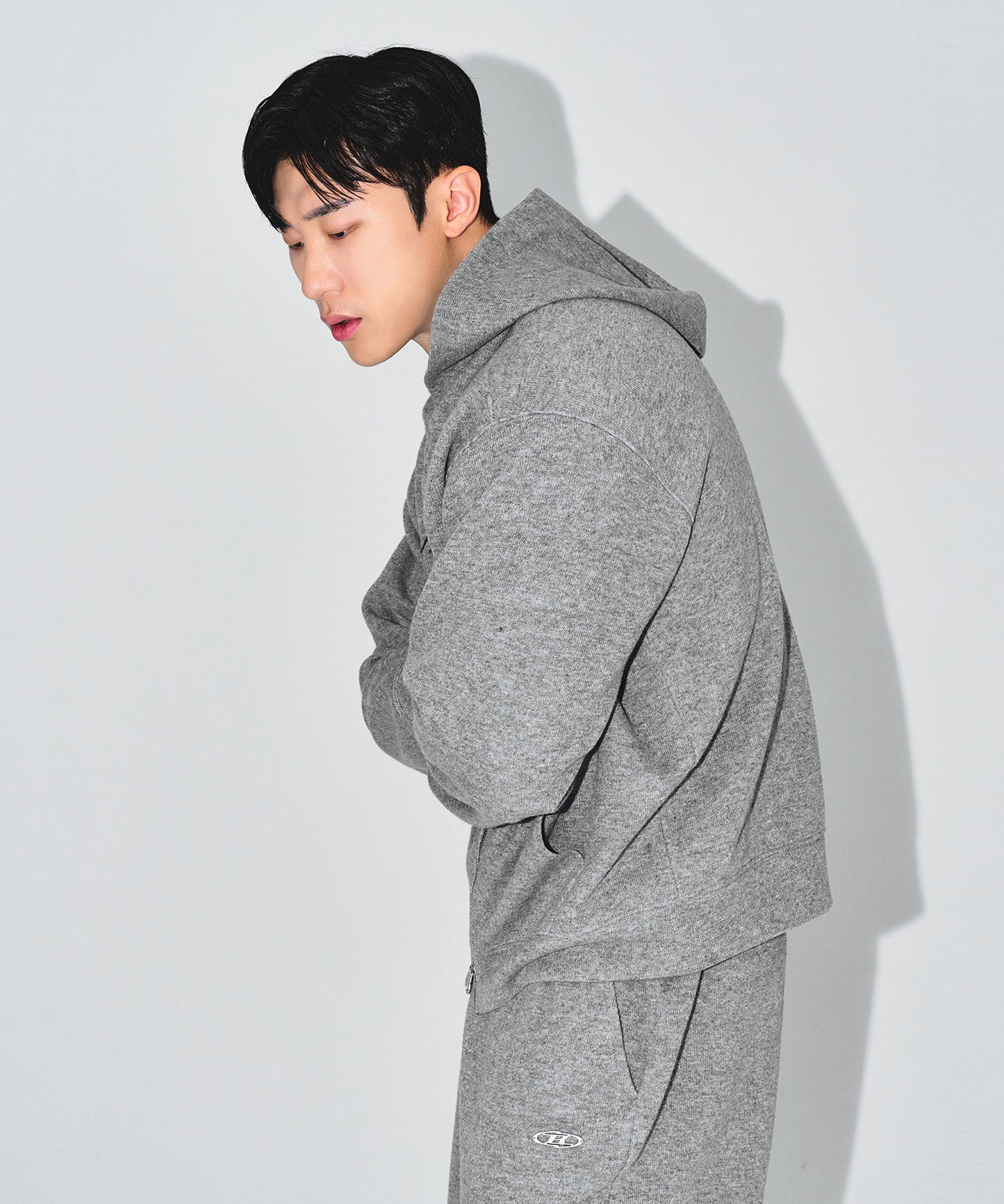 KNIT LIKE HOODIE ZIP UP [MELANGE GREY]