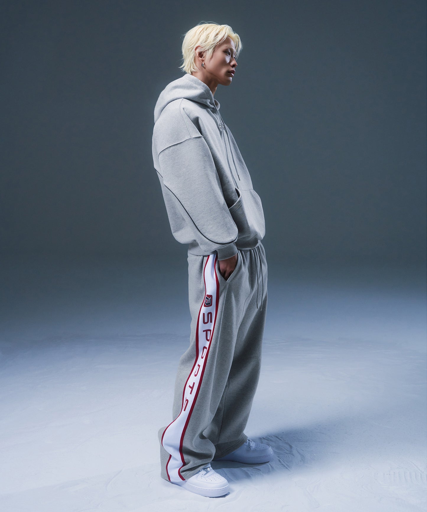 FLEECE CHROME B SPORTS LINE SEMI WIDE PANTS [MELANGE GREY]