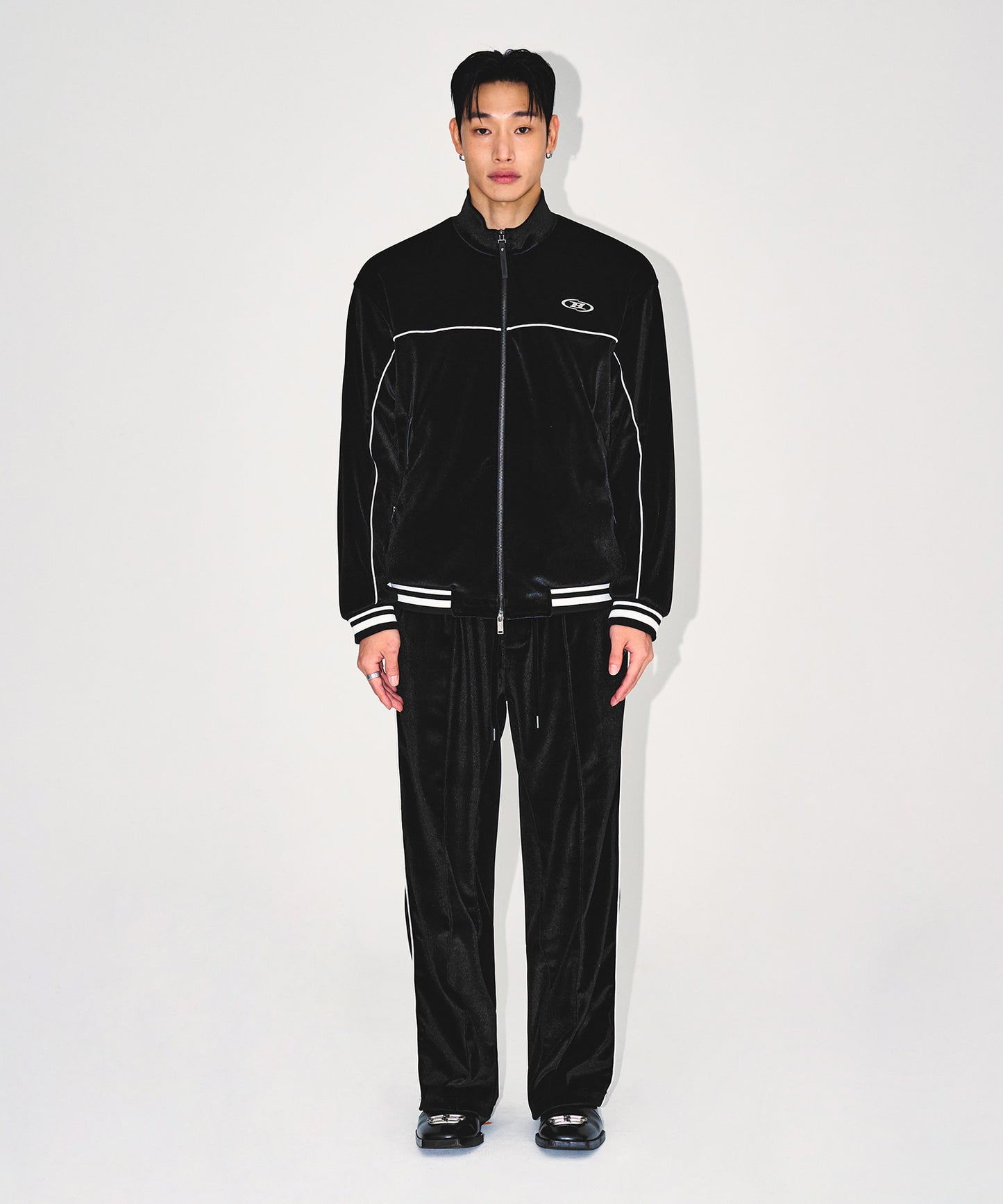 TRACK LINE VELVET JACKET [BLACK]