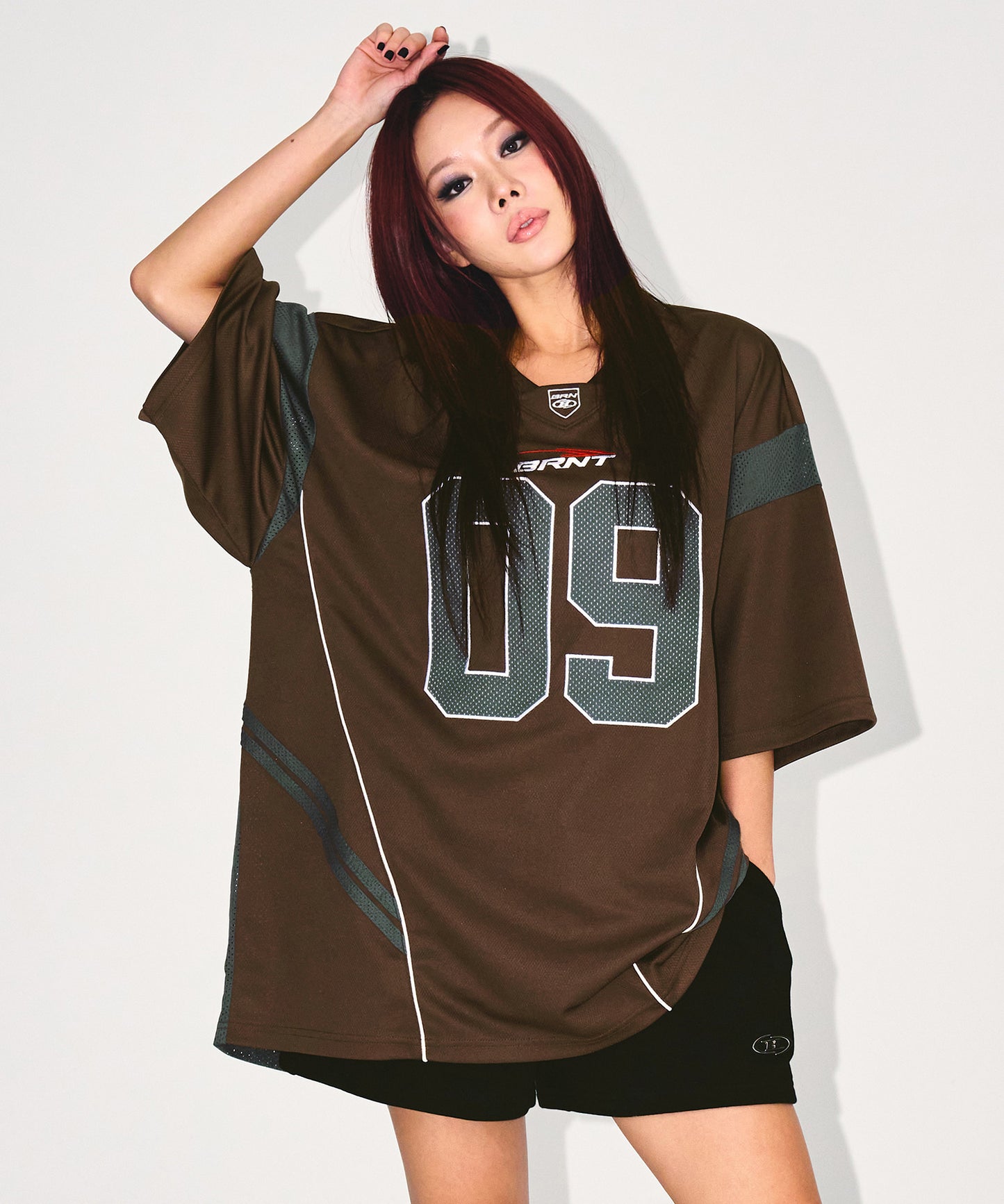 09 APPLIQUE RUGBY JERSEY T-SHIRTS [BROWN]