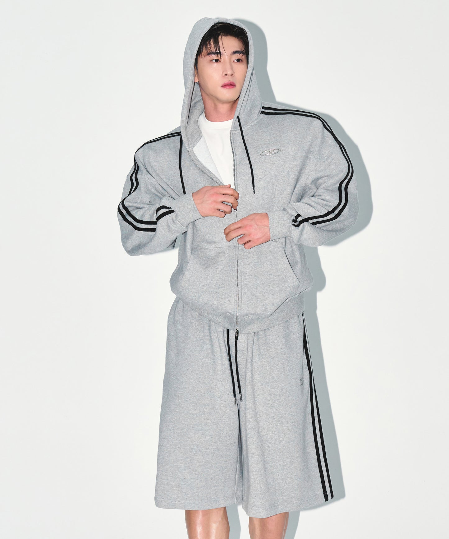 CHROME B TRACK LINE HOODIE ZIP-UP [MELANGE GREY]