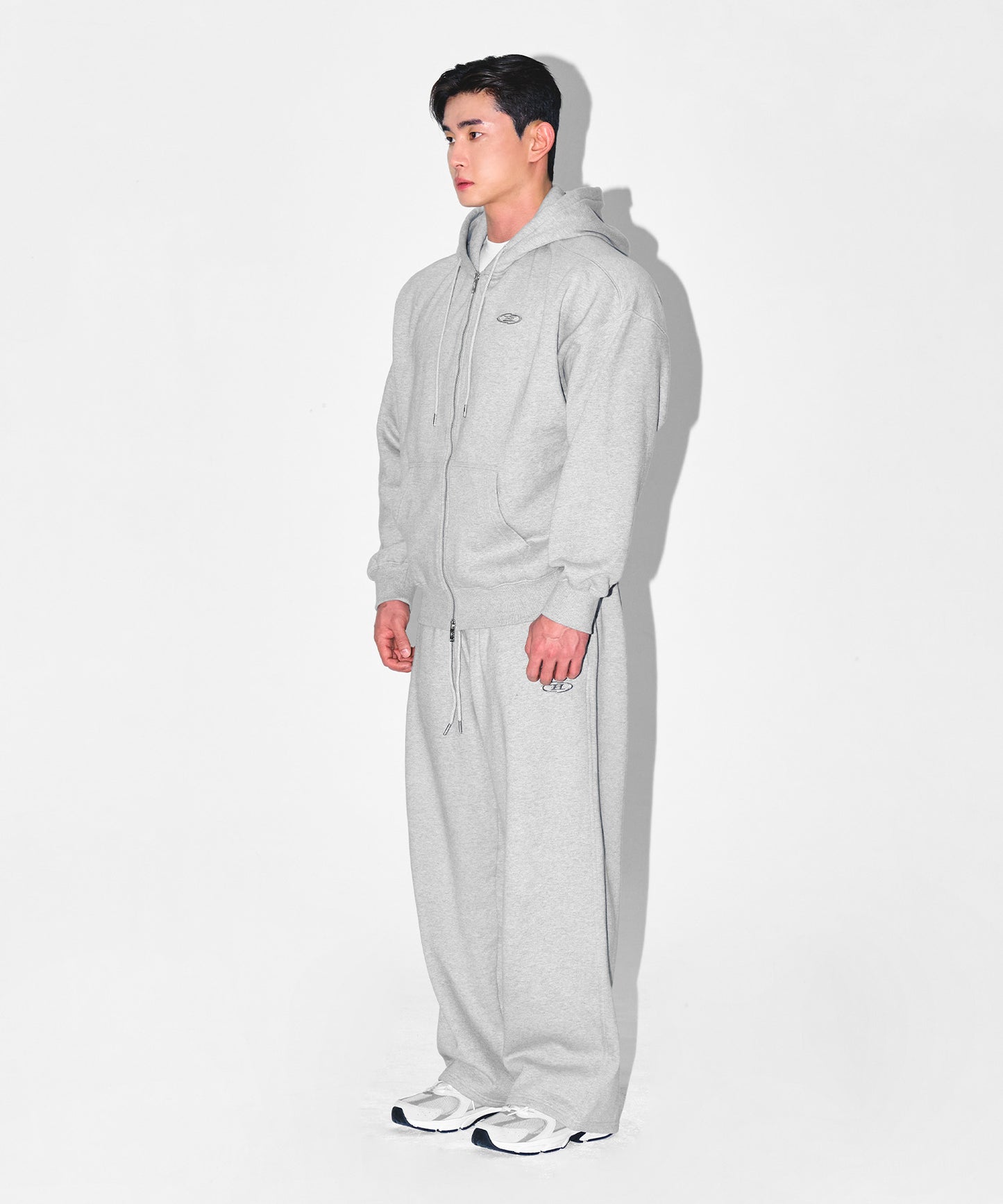 CHROME B FLEECE HOODIE ZIP-UP [MELANGE GREY]