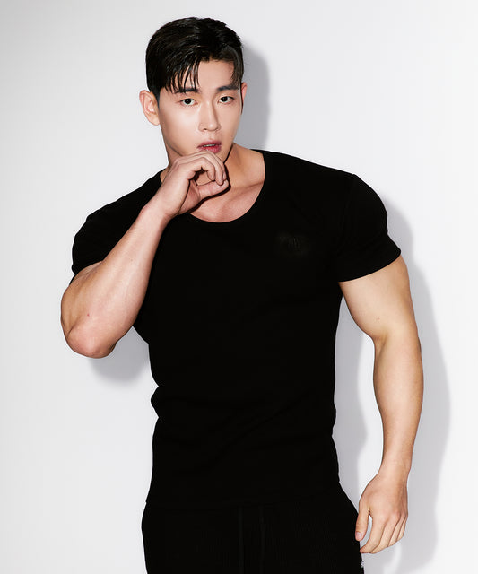 WINNER RIBBED MUSCLE FIT T-SHIRTS [BLACK]