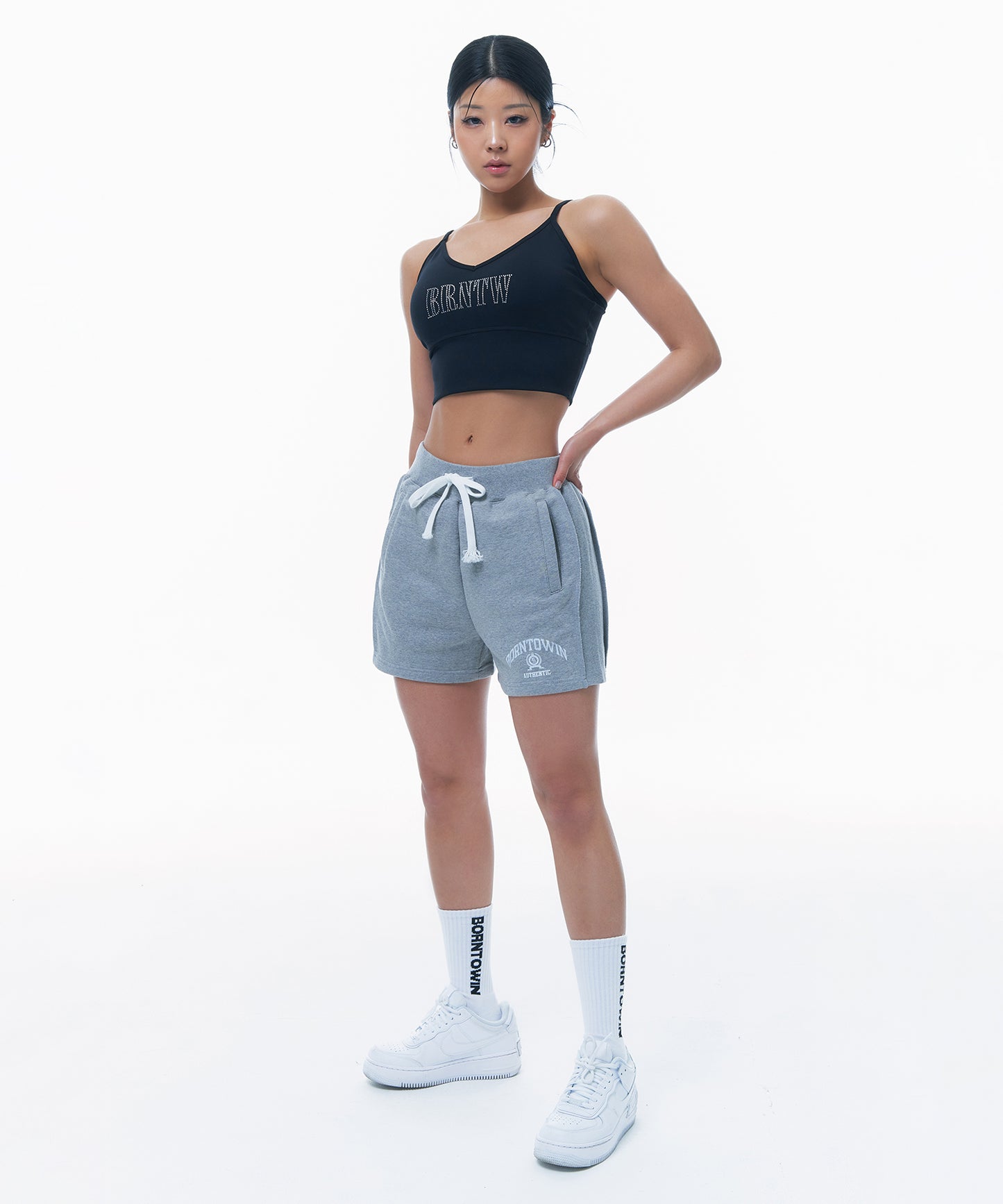 SIDE RIBBED EMBLEM SHORTS [MELANGE GREY]