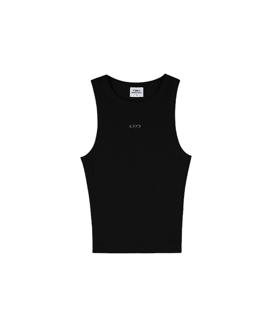 B PENDANT RIBBED SEMI CROP SLEEVELESS [BLACK]