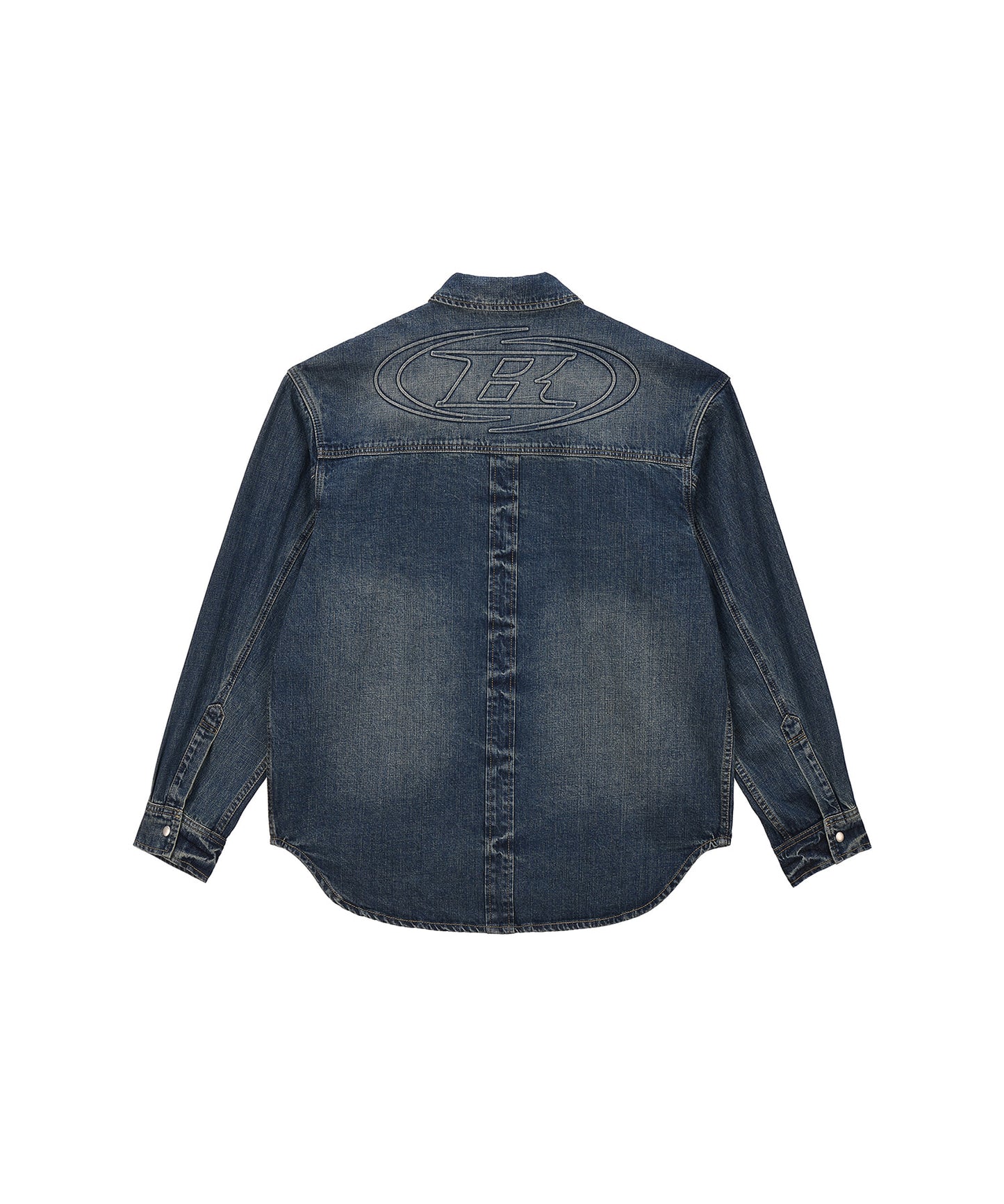 WASHED DENIM OVER FIT SHIRTS [MID DENIM]