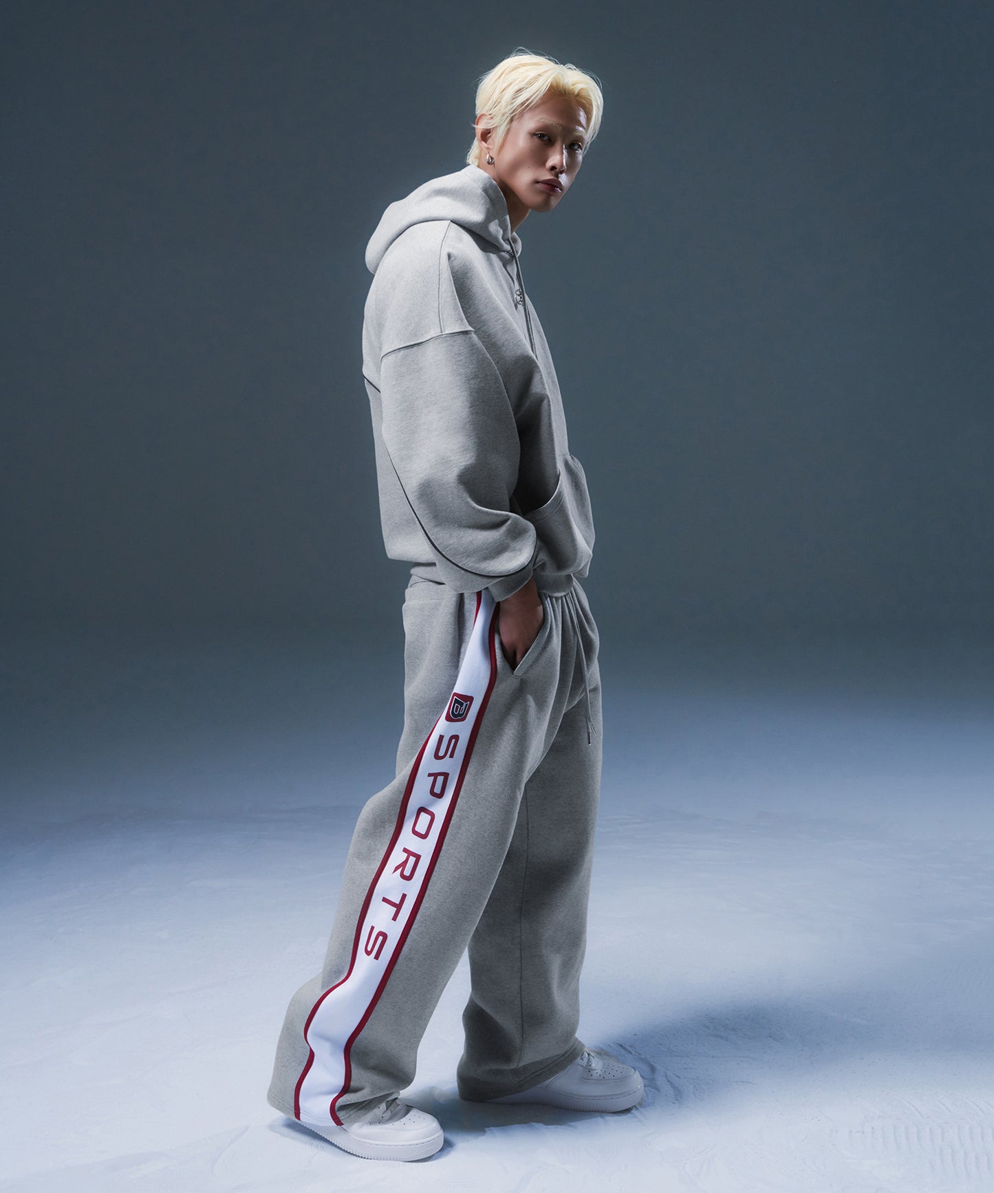 FLEECE CHROME B SPORTS LINE SEMI WIDE PANTS [MELANGE GREY]