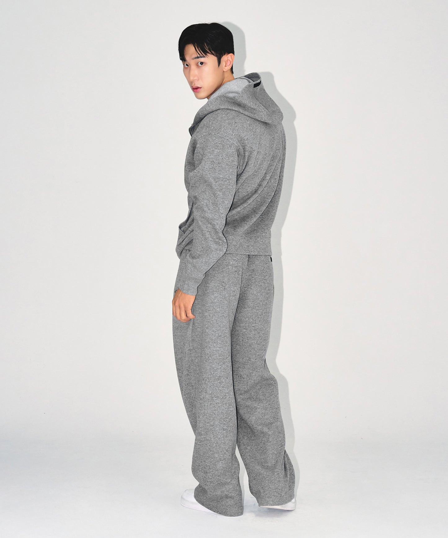 KNIT LIKE HOODIE ZIP UP [MELANGE GREY]