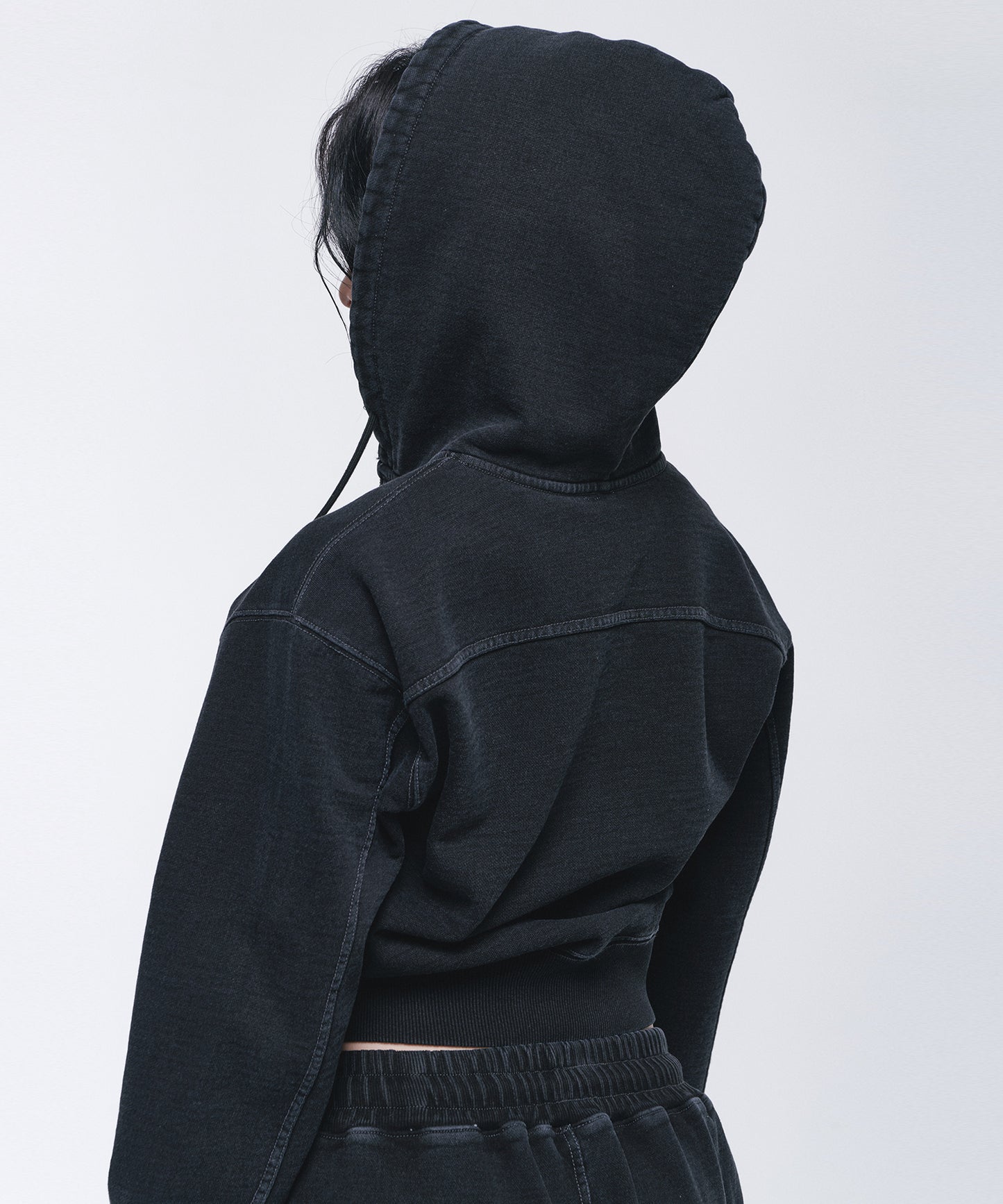 W DENIM LIKE HOODIE ZIP-UP [BLACK DENIM]