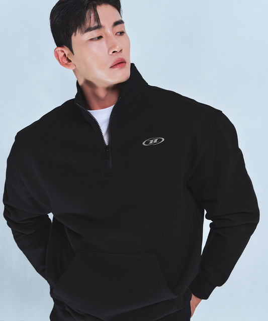 CHROME B HALF ZIP-UP SWEATSHIRTS [BLACK]