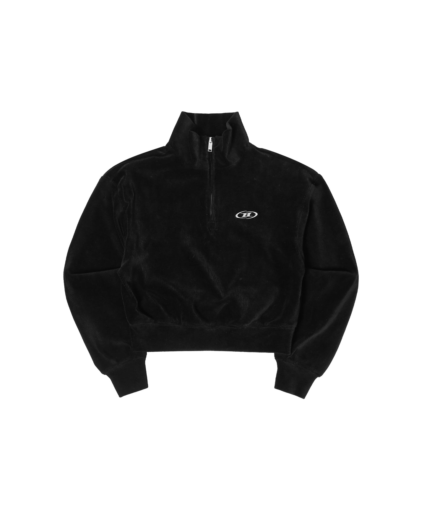 B CHROME CROP VELOUR HALF ZIP-UP [BLACK]