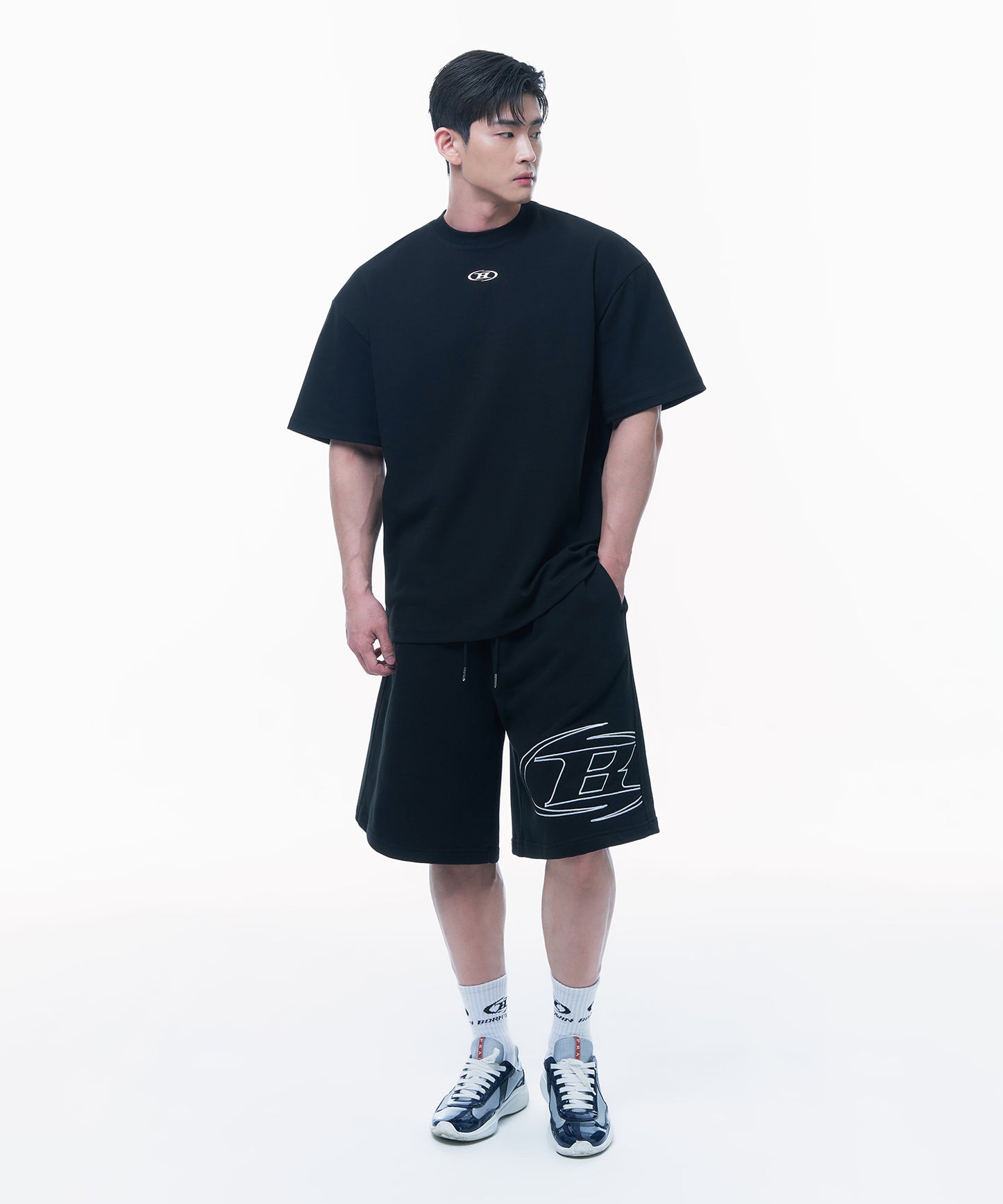 STROKE B HALF PANTS_LONG VER [BLACK]