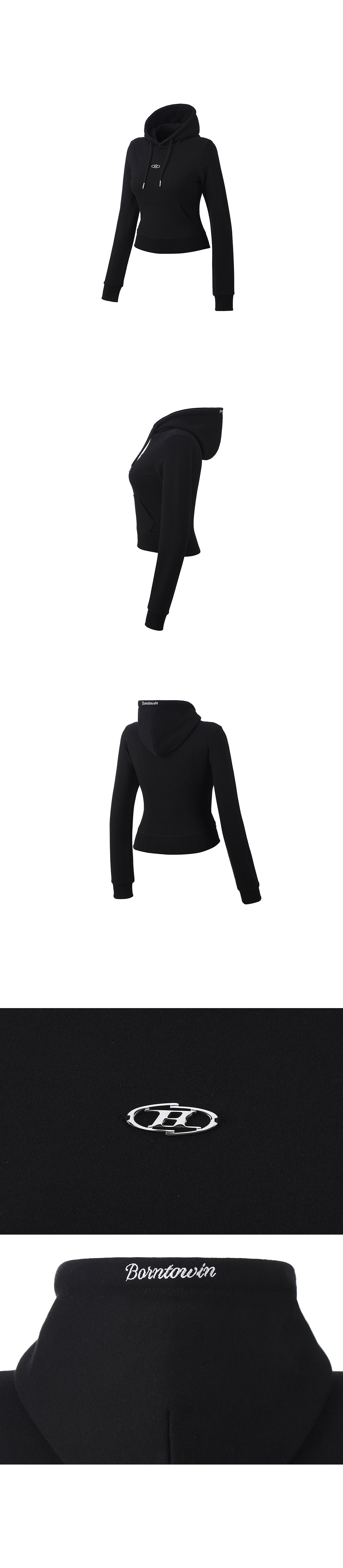 W B PENDANT COTTON CROP HOODIE [BLACK]