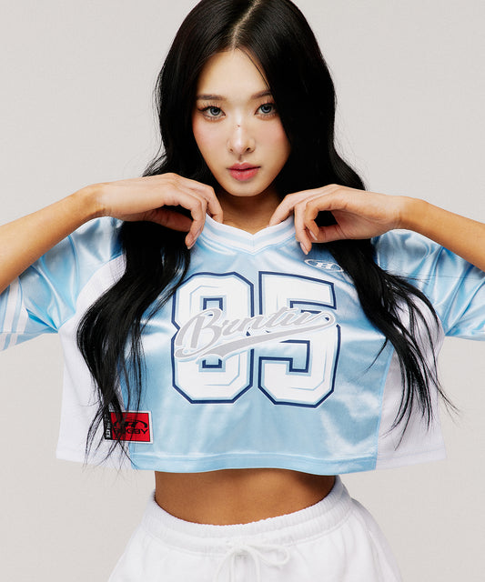 W RUGBY JERSEY CROP T-SHIRTS [LIGHT BLUE]