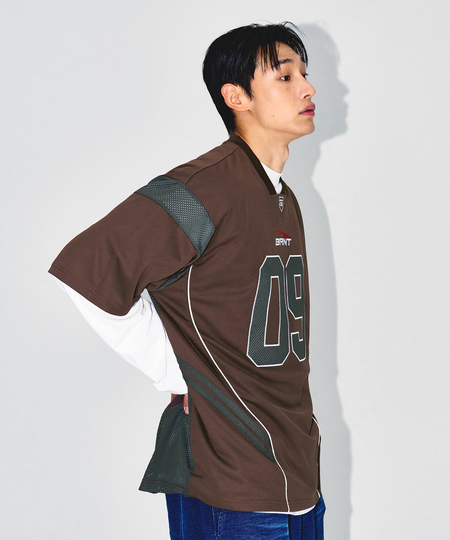 09 APPLIQUE RUGBY JERSEY T-SHIRTS [BROWN]