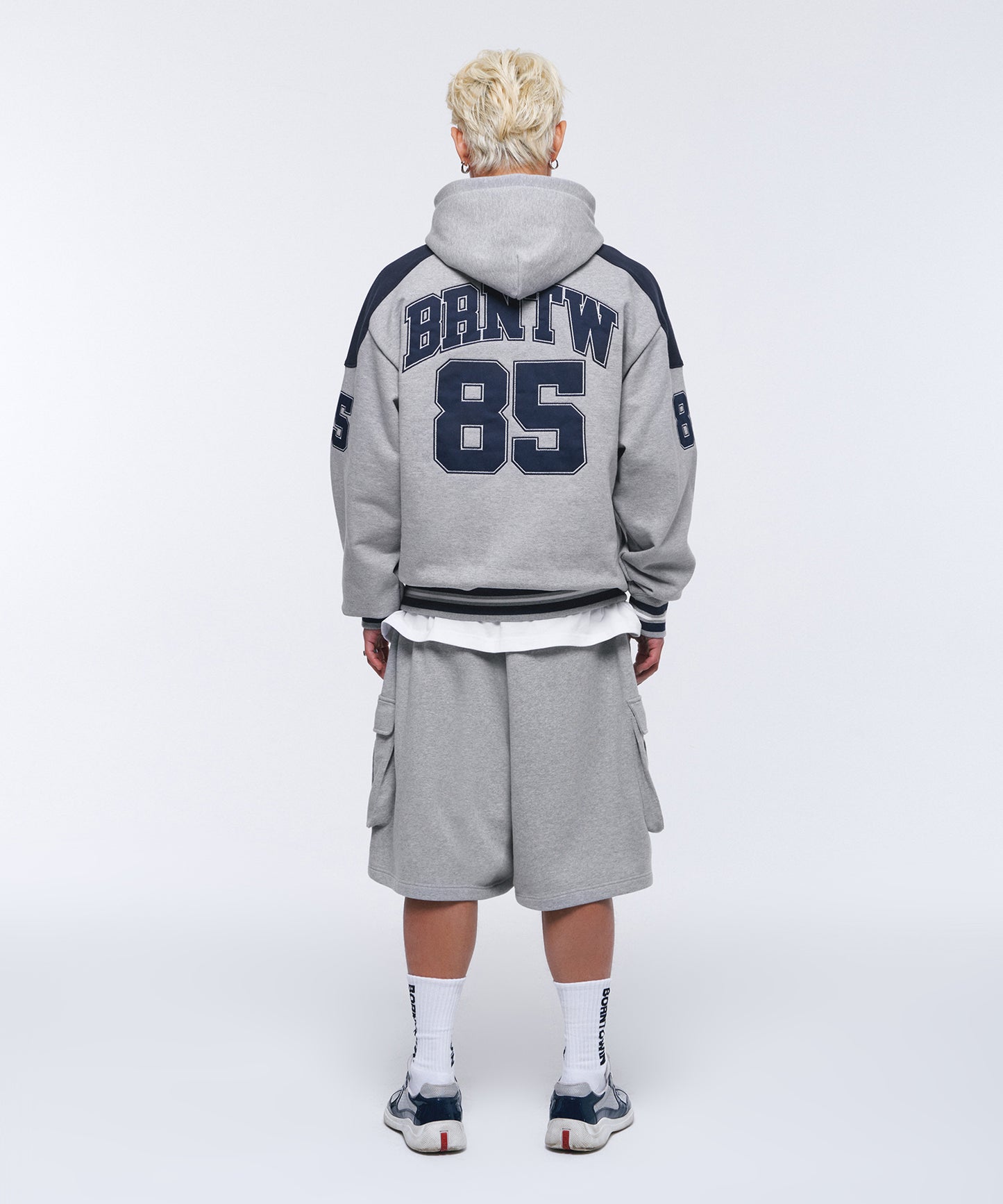 85 APPLIQUE RUGBY HOODIE ZIP-UP [GREY]