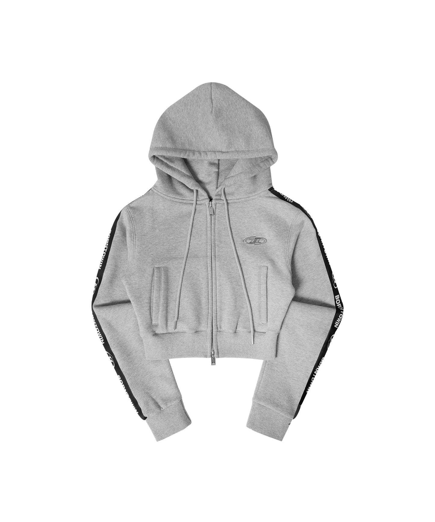 CHROME B BLACK LINE CROP ZIP-UP HOODIE [MELANGE GREY]