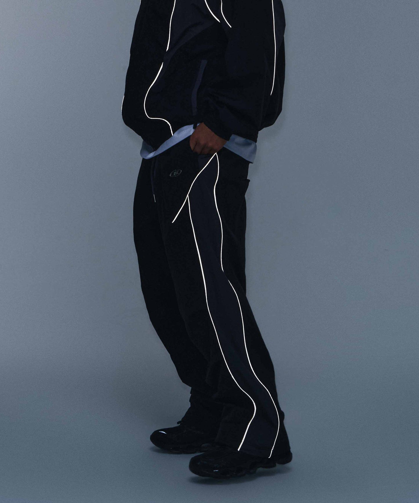 NYLON BLOCK STRING PANTS [BLACK]